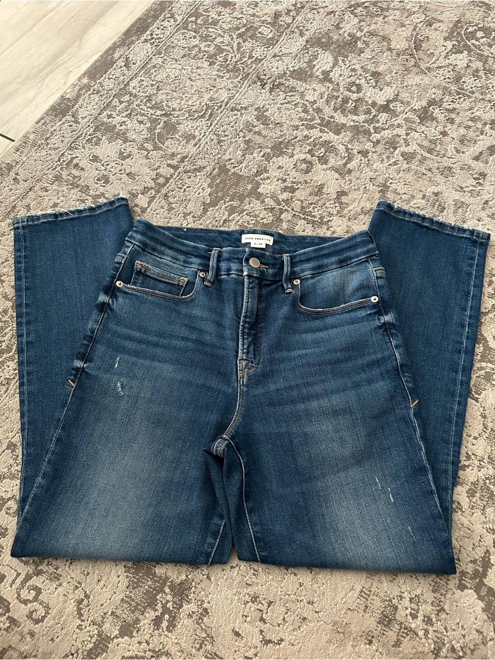 Good American Dark Blue Straight Leg Jeans